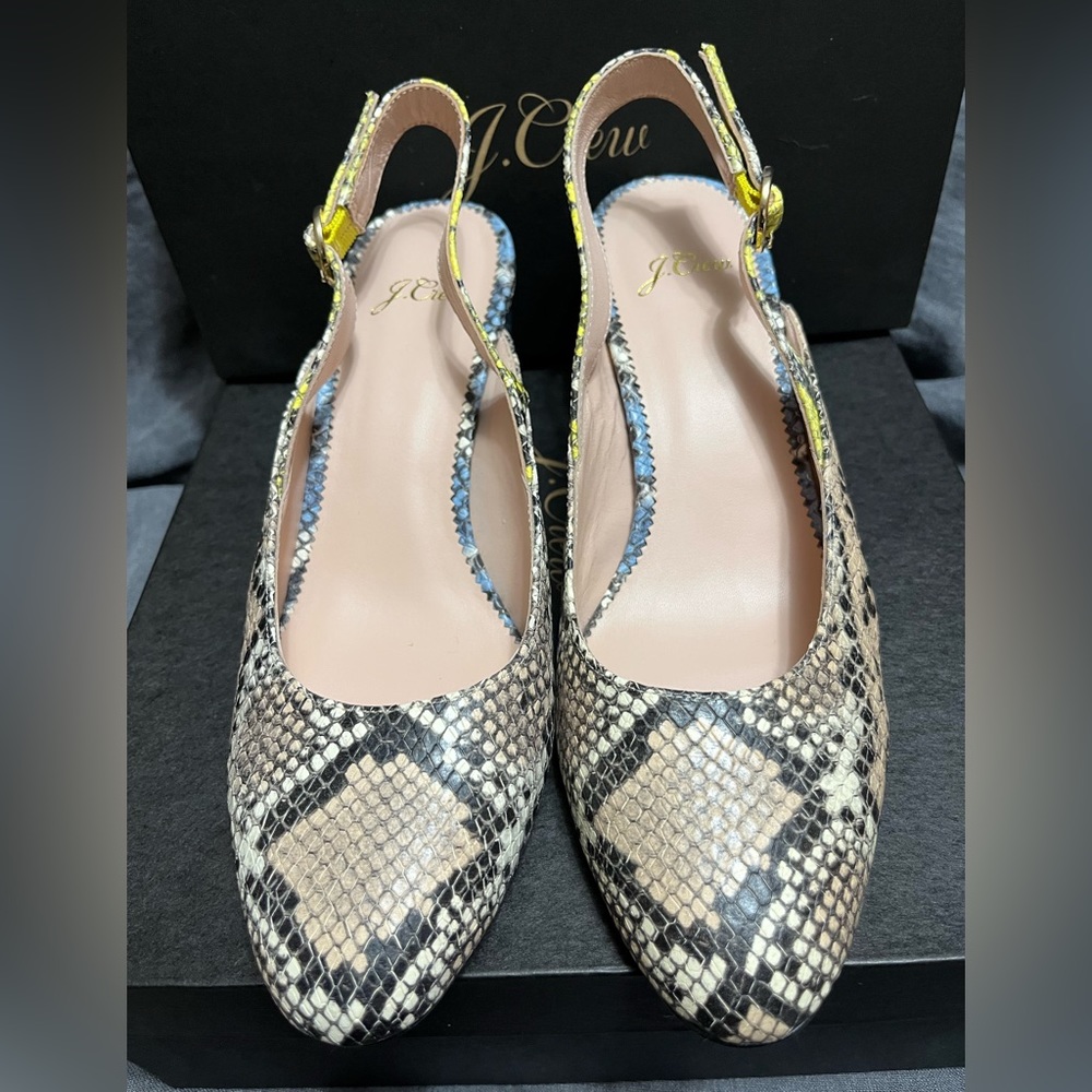 NEW J. CREW SLINGBACK LEATHER PUMP SZ 8 MIXED SNAKE - Picture 5 of 9